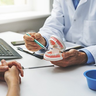 dentist explaining dental implants to patient 