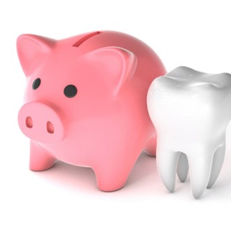 illustration of tooth and piggy bank      