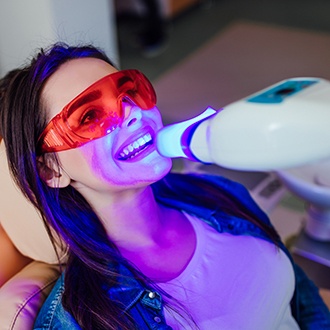 Woman having her teeth whitened